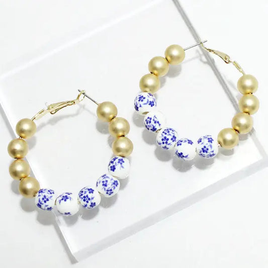 Chinoiserie-inspired Porcelain Hoop Earrings