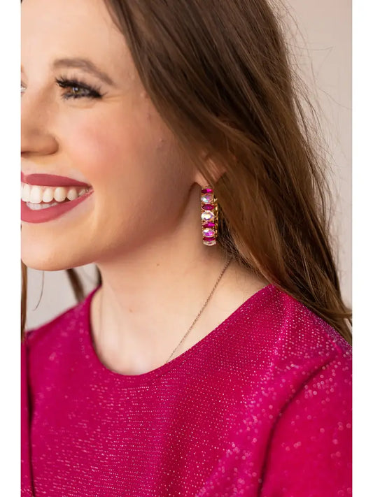 Pink Crystal Hoop Earrings