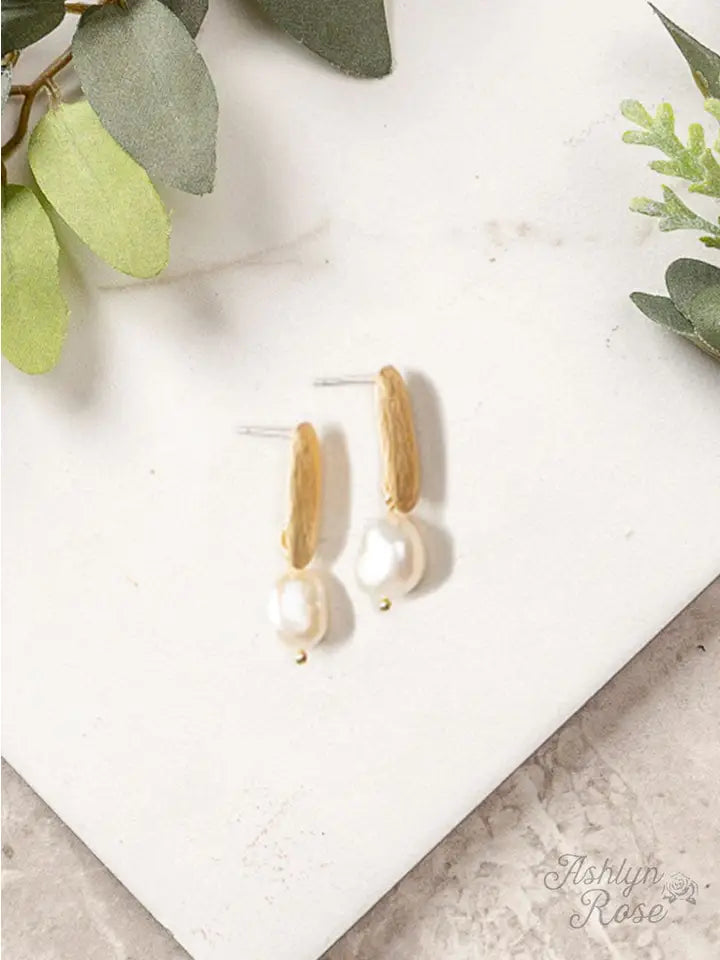 Special Collection Brushed Gold & Pearl Earrings